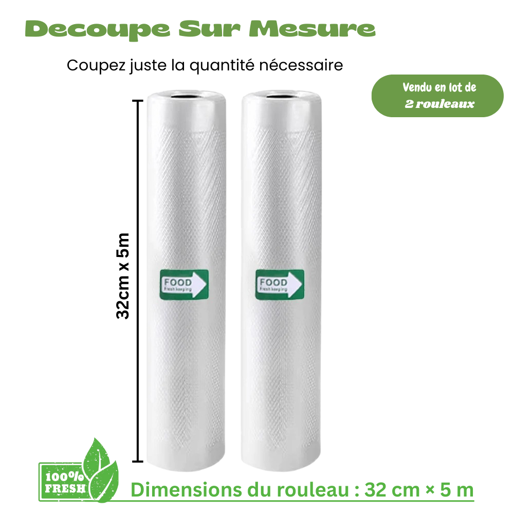 Sacs sous vide alimentaires – Pack de 2 rouleaux 32 cm × 500 cm (5M) , compatibles appareils sous vide