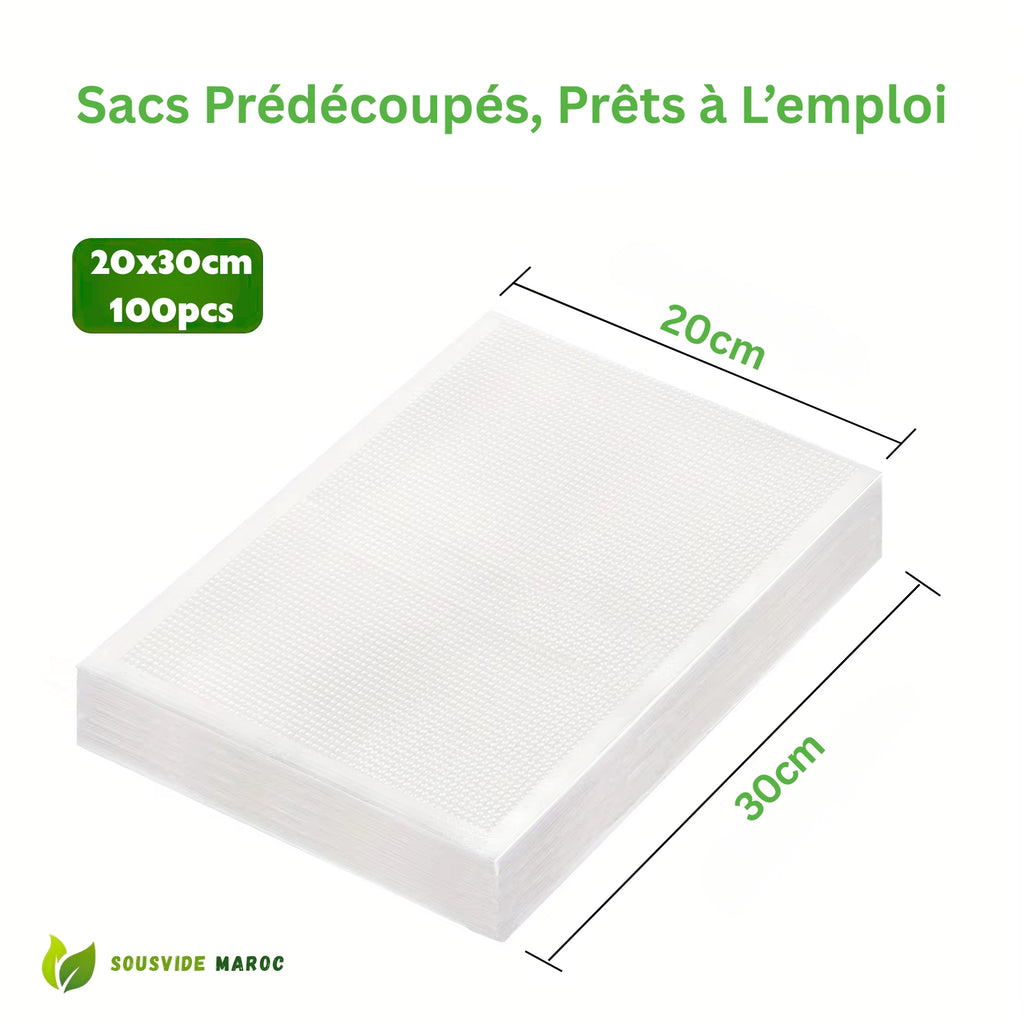 100 Sachets Sous Vide Alimentaires 20cm × 30cm