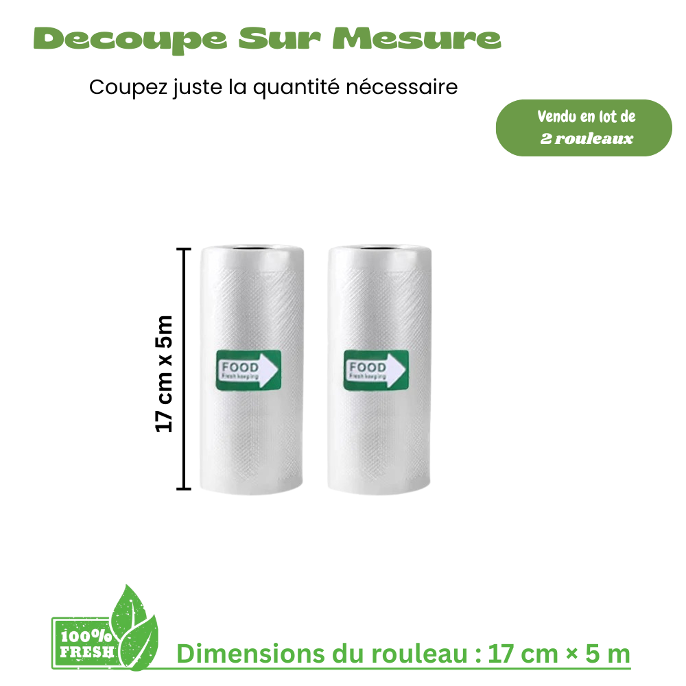 Sacs sous vide alimentaires – Pack de 2 rouleaux 17 cm × 500 cm (5M) , compatibles appareils sous vide