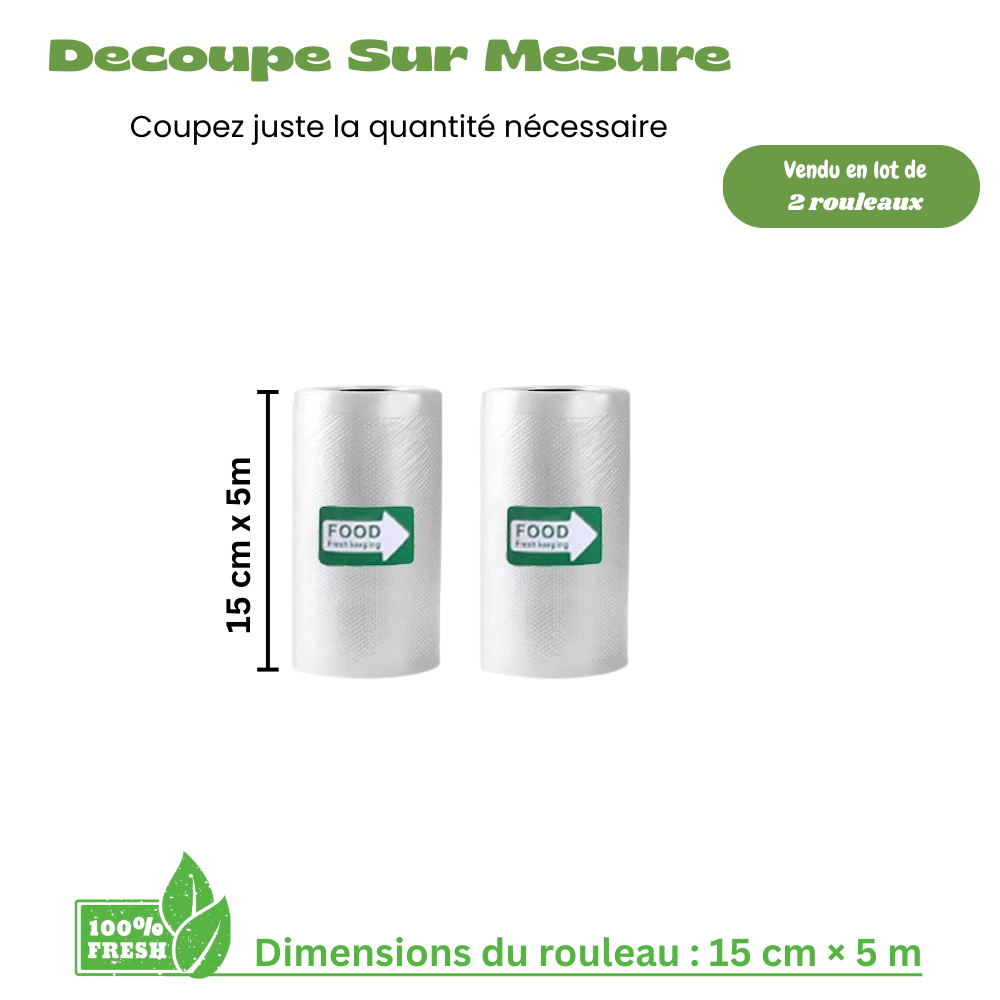 Sacs sous vide alimentaires – Pack de 2 rouleaux 15 × 500 cm (5M) , compatibles appareils sous vide